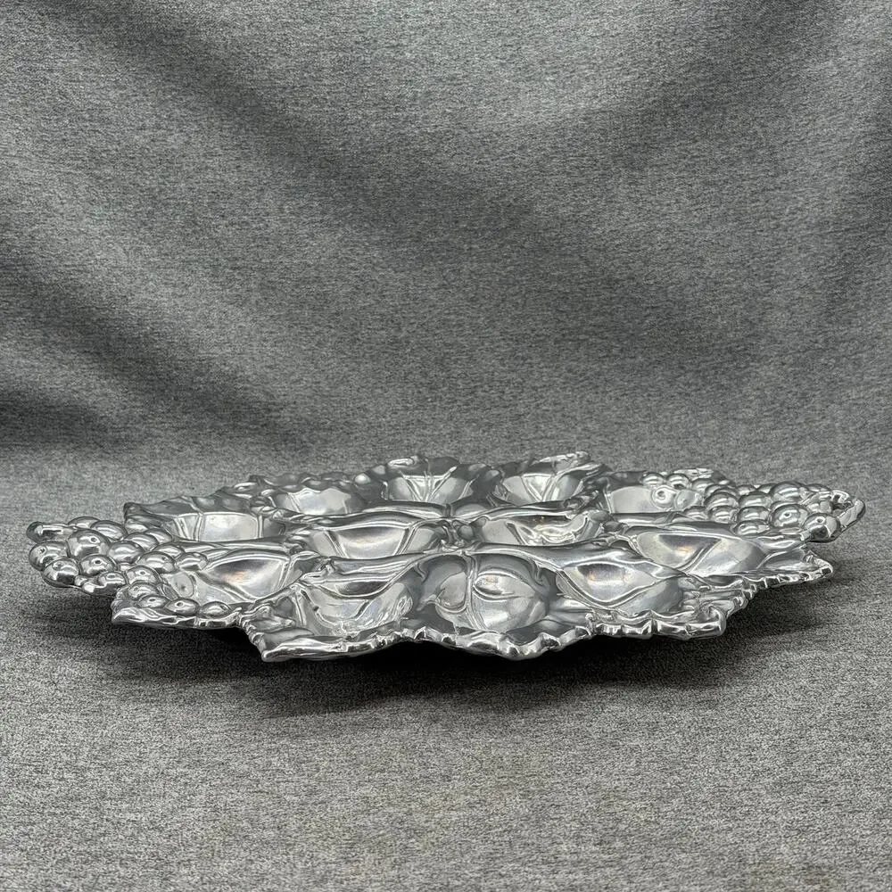 Arthur Court Deviled Egg Platter Serving Tray Silver Tone Grape Vineyard Pattern
